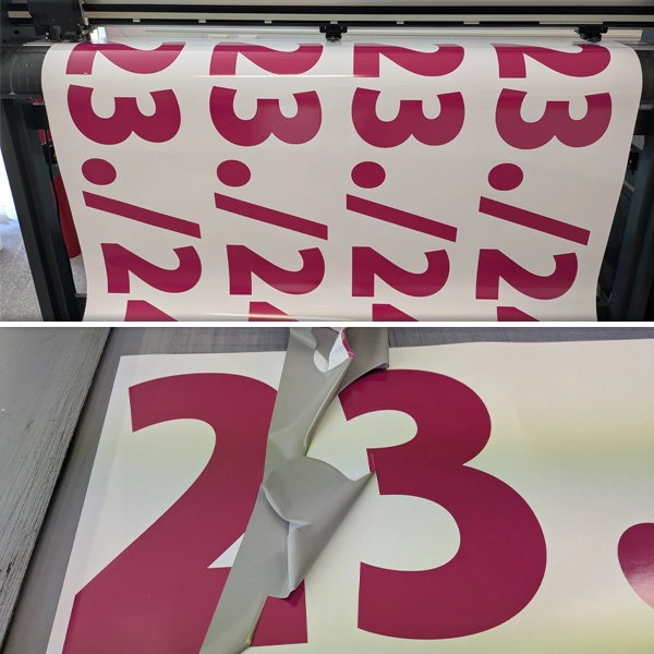 Präziser Plott und Druck von Zahlenaufklebern auf Spezialfolie von General Werbung Services