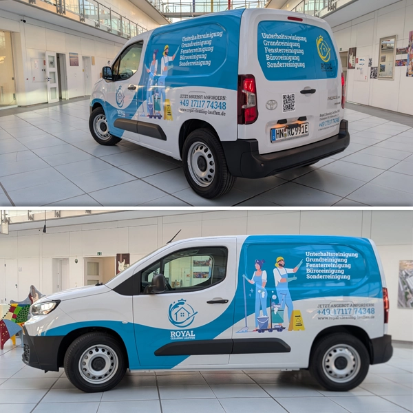 Folienbeschriftung und Logo-Folierung auf Firmenkastenwagen montiert von General Werbung Services