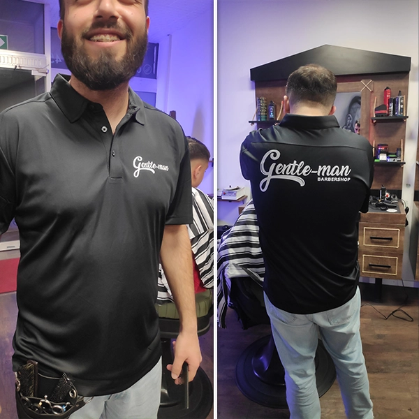 Elegante Teamkleidung und bedruckte Poloshirts für Barbershops von General Werbung Services